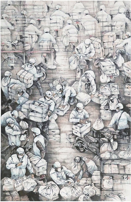 余英皓 国画《城市摆渡人》