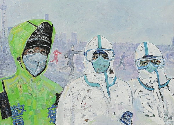 ▲宋巍布面油画《春之长城———向所有坚守岗位的基层工作者致敬》